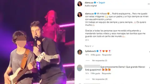 El mensaje de Dama después del primer concierto de su hijo Marco y Melendi El mensaje de Dama después del primer concierto de su hijo Marco y Melendi