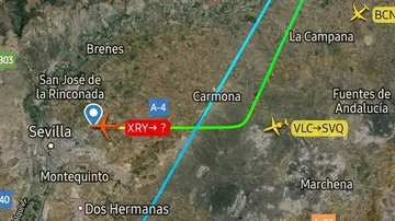 Trayectoria del avión del Cádiz tras el falló de un motor