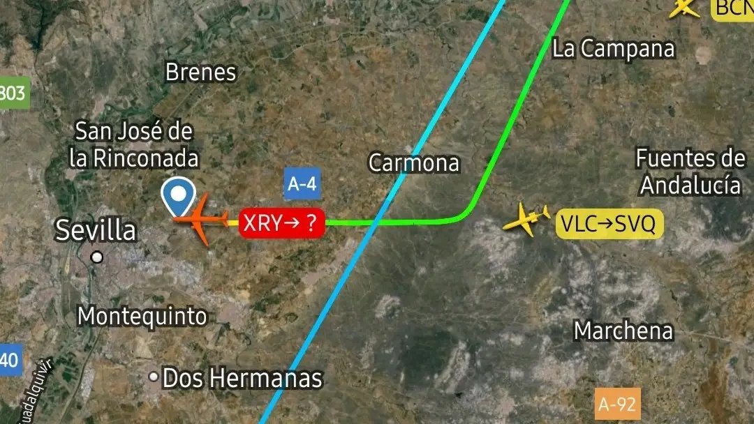Trayectoria del avión del Cádiz tras el falló de un motor Trayectoria del avión del Cádiz tras el falló de un motor