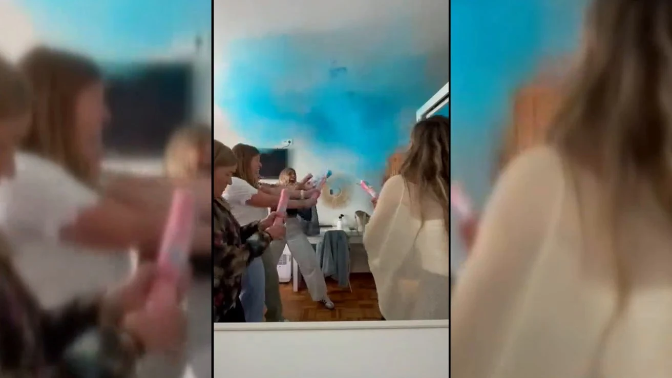 Un grupo de amigas confunden confeti con polvo azul Un grupo de amigas confunden confeti con polvo azul