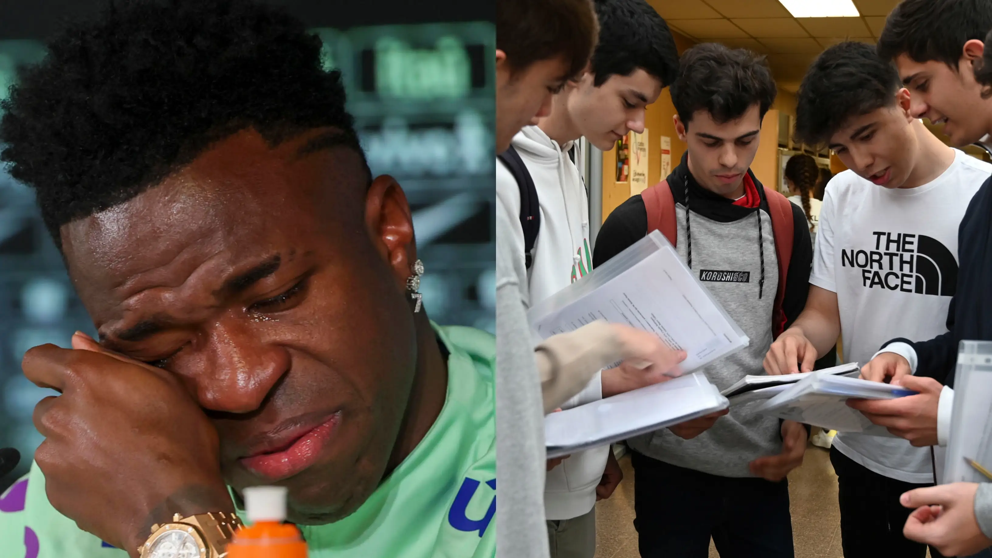 Imagen de Vinicius Jr y varios estudiantes antes del examen de la EvAU