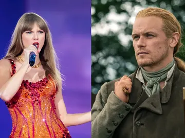 Taylor Swift y Sam Heughan caracterizado en Outlander Taylor Swift y Sam Heughan caracterizado en Outlander