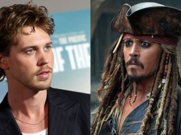 Austin Butler y Johnny Depp como Jack Sparrow