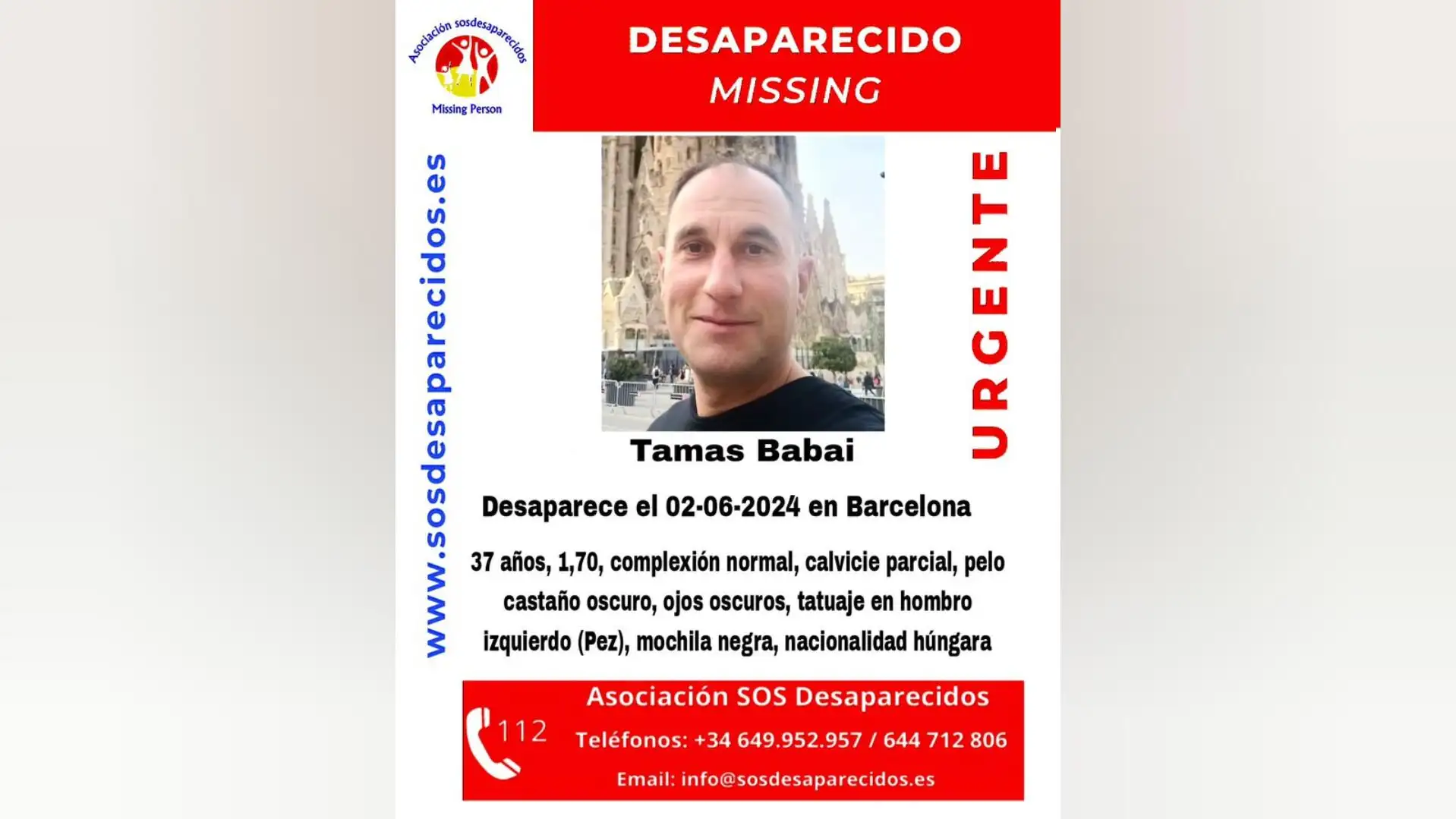 Tamas Babai, el turista h&uacute;ngaro desaparecido en Barcelona
