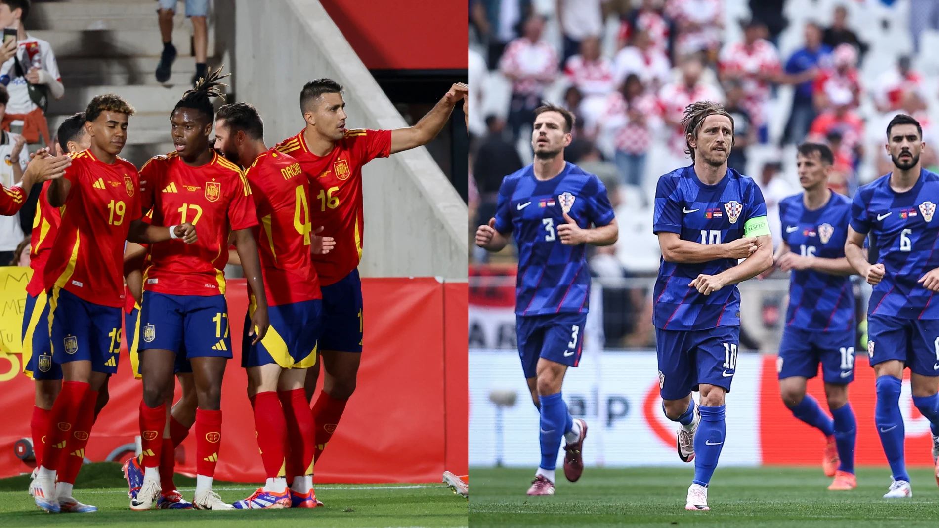 Los jugadores de España y Croacia, en el último amistoso previo a la Eurocopa