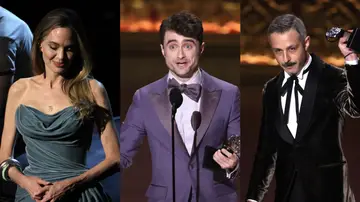 Angelina Jolie, Daniel Radcliffe y Jeremy Strong en los premios Tony