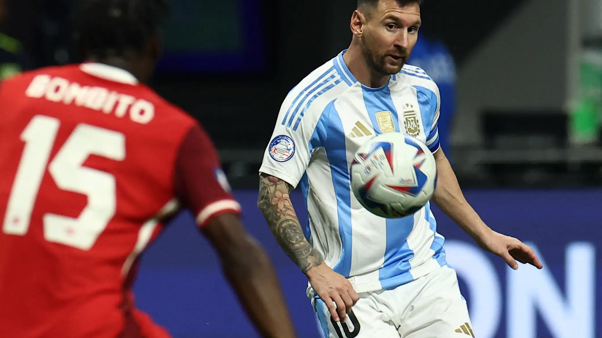 Leo Messi, en acci&oacute;n ante Canad&aacute; en la Copa Am&eacute;rica 2024