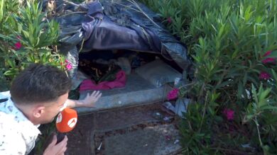 Parque infantil convertido en poblado chabolista en Madrid: 