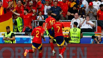 Dani Olmo celebra su gol ante Alemania en los cuartos de la Eurocopa 2024