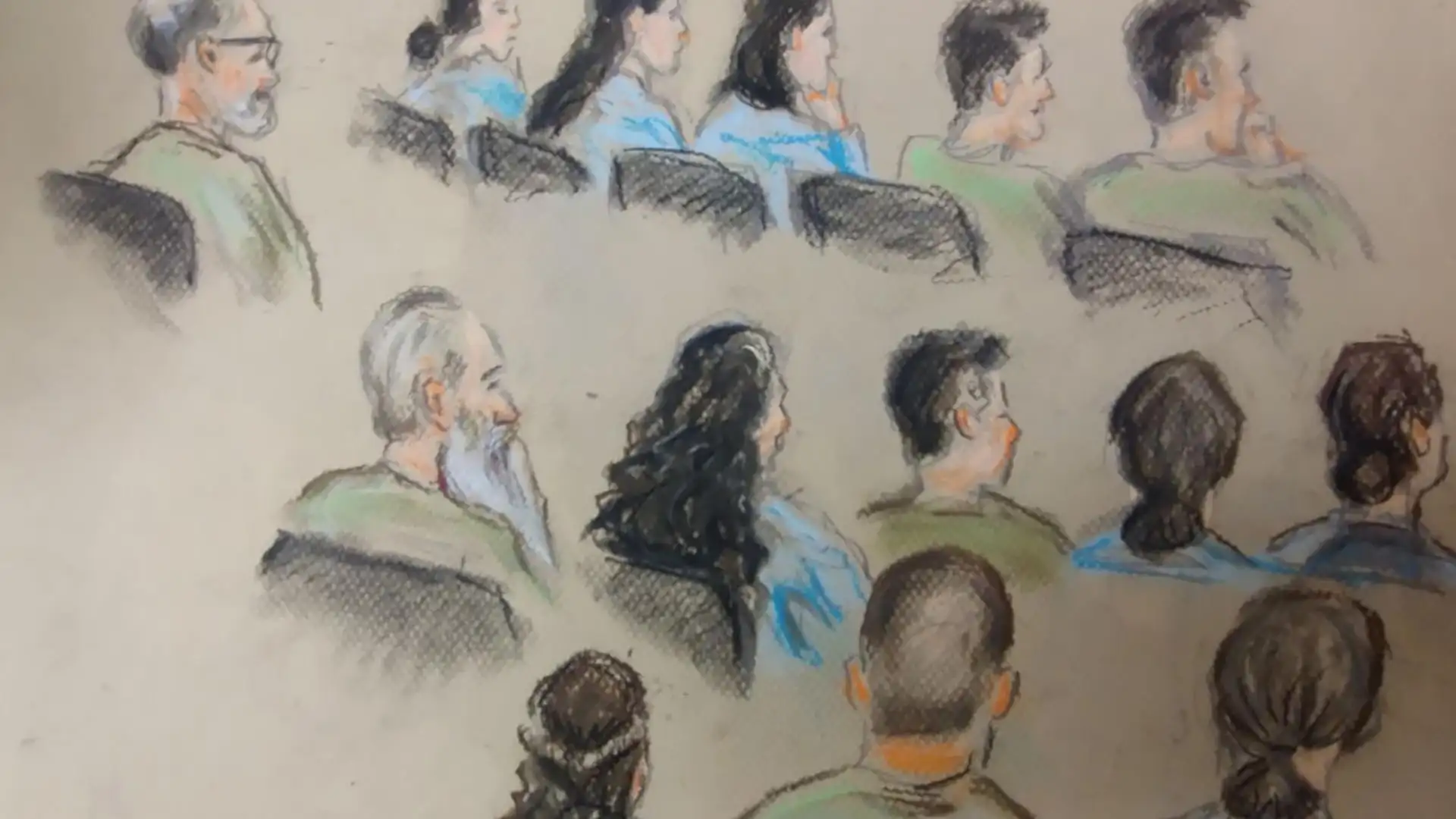 Un boceto que muestra a las personas juzgadas