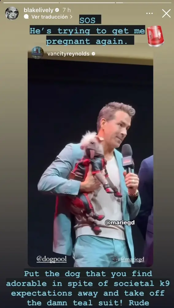 Publicación de Blake Lively sobre Ryan Reynolds y Dogpool Publicación de Blake Lively sobre Ryan Reynolds y Dogpool