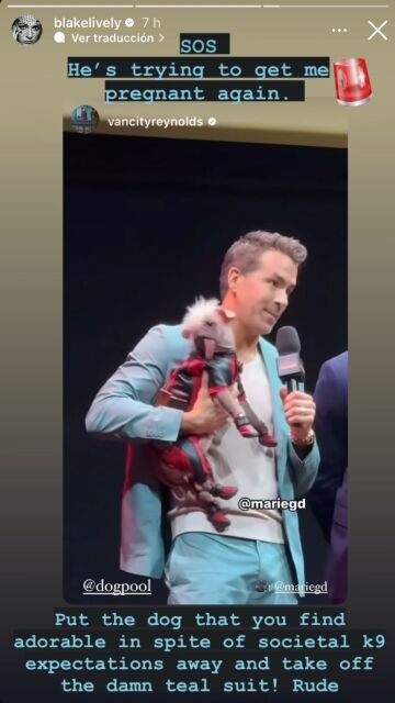 Publicación de Blake Lively sobre Ryan Reynolds y Dogpool