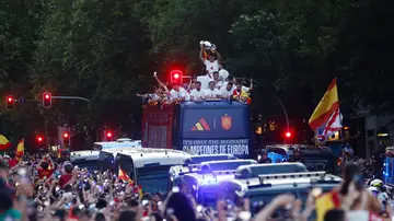 El autobús de la Selección Española por las calle de Madrid