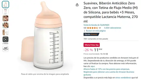 Biberón anticólico Zero Zero de Suavinex Biberón anticólico Zero Zero de Suavinex