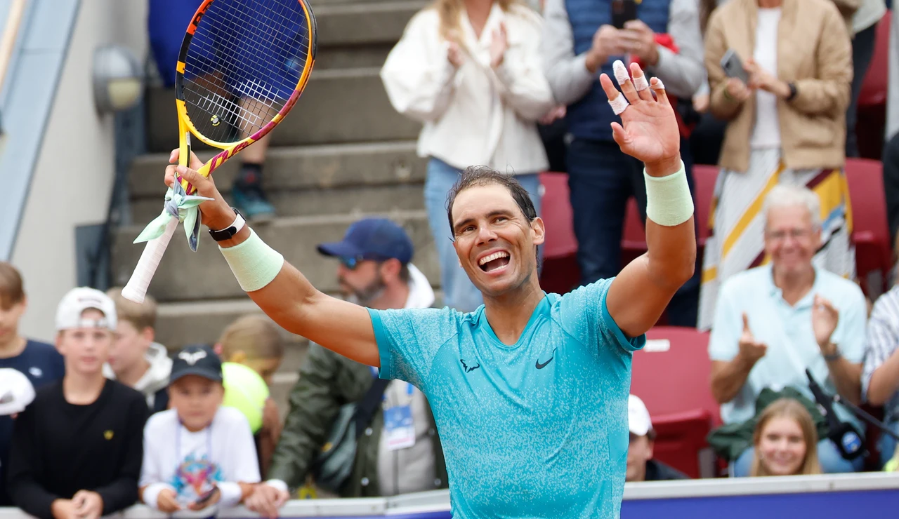 Rafa Nadal celebra su victoria ante Leo Borg en primera ronda del ATP 250M de Bastad