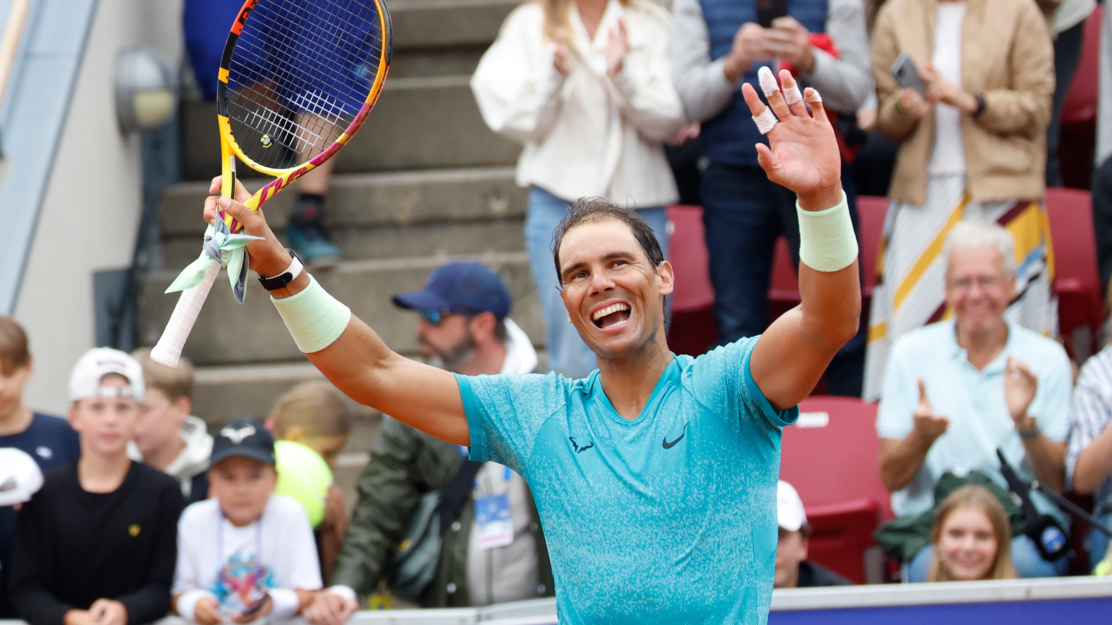 Rafa Nadal celebra su victoria ante Leo Borg en primera ronda del ATP 250M de Bastad Rafa Nadal celebra su victoria ante Leo Borg en primera ronda del ATP 250M de Bastad