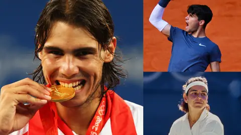 Imágenes de archivo de Rafa Nadal, Carlos Alcaraz y Arantxa Sánchez Vicario Imágenes de archivo de Rafa Nadal, Carlos Alcaraz y Arantxa Sánchez Vicario