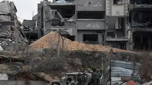 Edificio bombardeado en Beit Lahia, en las afueras de la ciudad de Gaza Edificio bombardeado en Beit Lahia, en las afueras de la ciudad de Gaza