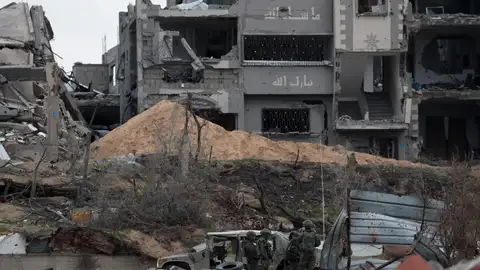 Edificio bombardeado en Beit Lahia, en las afueras de la ciudad de Gaza Edificio bombardeado en Beit Lahia, en las afueras de la ciudad de Gaza