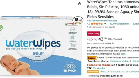 Toallitas húmedas WaterWipes 1080 unidades Toallitas húmedas WaterWipes 1080 unidades