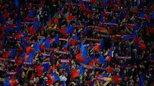 Aficionados del Barcelona en el Estadio olímpico Lluís Companys Aficionados del Barcelona en el Estadio olímpico Lluís Companys