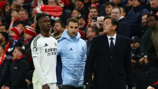 Eduardo Camavinga, en el momento de ser sustituido en Anfield Eduardo Camavinga, en el momento de ser sustituido en Anfield