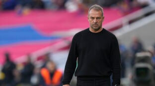Hansi Flick, en el partido ante la UD Las Palmas en Montjuic
