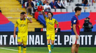 F&aacute;bio Silva celebra su gol en Montjuic