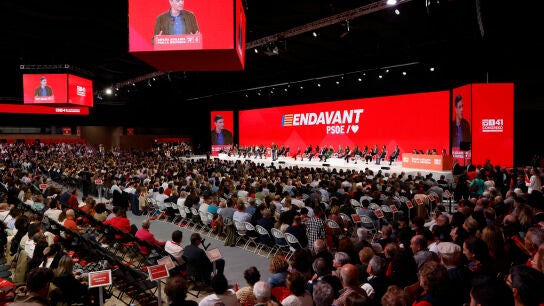 El presidente del Gobierno, Pedro S&aacute;nchez, durante el 41 Congreso Federal del PSOE reunido en Sevilla
