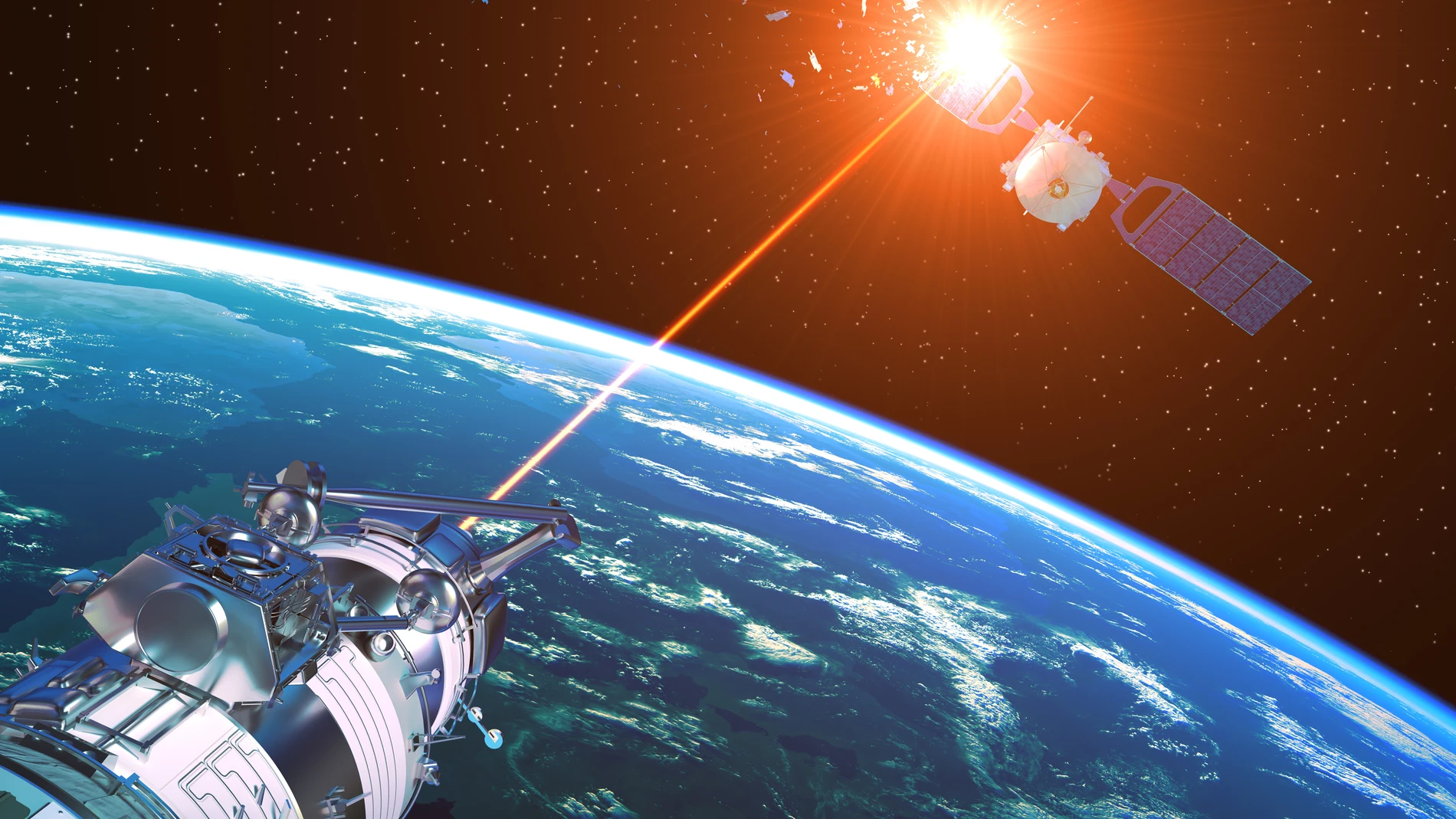 Cañón láser incapacita al satélite enemigo en el espacio Cañón láser incapacita al satélite enemigo en el espacio