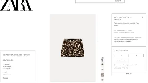 Falda Mini de lentejuelas doradas de Zara Falda Mini de lentejuelas doradas de Zara