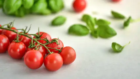 Tomates cherry y albahaca Tomates cherry y albahaca