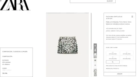 Falda Mini de lentejuelas plateadas de Zara Falda Mini de lentejuelas plateadas de Zara