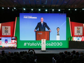 El presidente de la FIFA, Gianni Infantino, interviene en el Congreso Extraordinario de FIFA