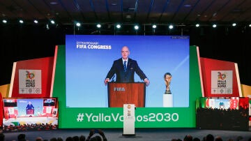 El presidente de la FIFA, Gianni Infantino, interviene en el Congreso Extraordinario de FIFA