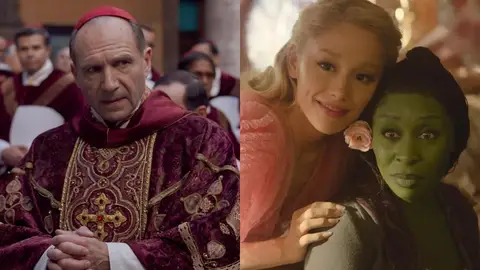 Ralph Fiennes en Cónclave y Ariana Grande y Cynthia Erivo en Wiked Ralph Fiennes en Cónclave y Ariana Grande y Cynthia Erivo en Wiked