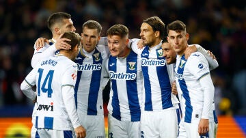 El Leganés celebra la victoria ante el Barça