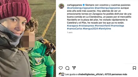 Carla Goyanes con uno de sus hijos viéndole jugar al fútbol Carla Goyanes con uno de sus hijos viéndole jugar al fútbol