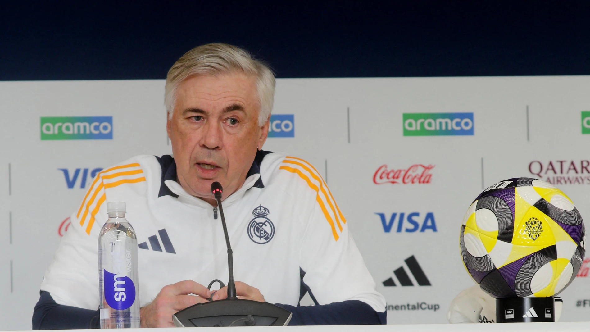 Carlo Ancelotti, en la rueda de prensa en el Lusail Stadium Carlo Ancelotti, en la rueda de prensa en el Lusail Stadium
