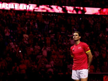 Rafa Nadal durante su despedida en el Martín Carpena