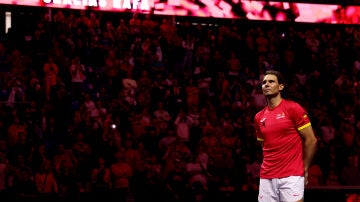 Rafa Nadal durante su despedida en el Martín Carpena