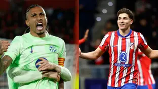 Raphinha y Julián Álvarez celebrando un gol con Barcelona y Atlético de Madrid Raphinha y Julián Álvarez celebrando un gol con Barcelona y Atlético de Madrid