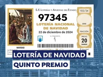 Imagen del sexto quinto premio de la Lotería de Navidad 2024. Imagen del sexto quinto premio de la Lotería de Navidad 2024.
