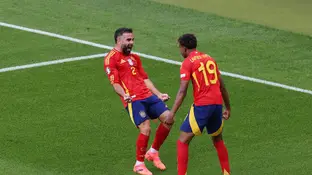 Lamine Yamal y Carvajal celebran un gol durante la Eurocopa de Alemania Lamine Yamal y Carvajal celebran un gol durante la Eurocopa de Alemania