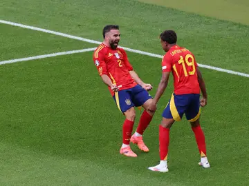 Lamine Yamal y Carvajal celebran un gol durante la Eurocopa de Alemania Lamine Yamal y Carvajal celebran un gol durante la Eurocopa de Alemania