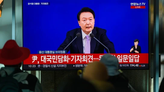 El presidente de Corea del Sur durante un discurso televisado El presidente de Corea del Sur durante un discurso televisado