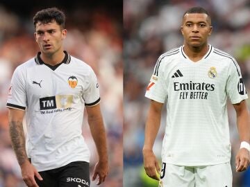 Hugo Duro (Valencia) y Kylian Mbappé (Real Madrid)