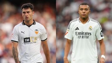 Hugo Duro (Valencia) y Kylian Mbappé (Real Madrid)