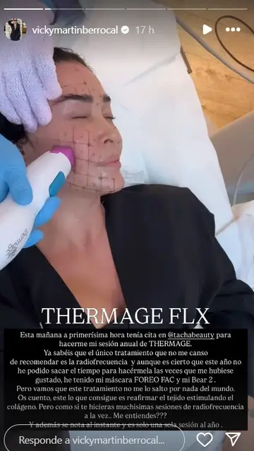 Vicky Martín Berrocal durante una sesión de radiofrecuencia Vicky Martín Berrocal durante una sesión de radiofrecuencia