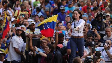 María Corina Machado en una manifestación en Caracas